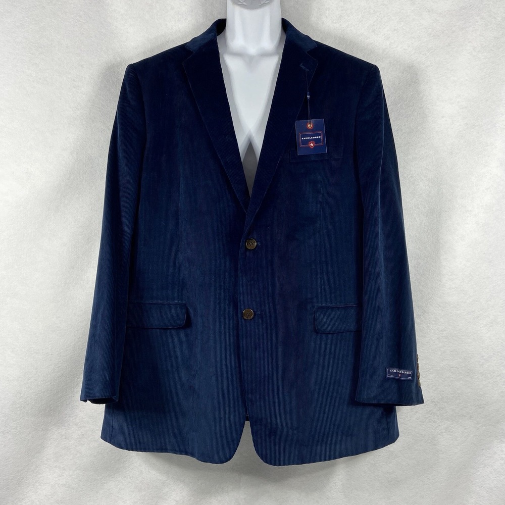 Saddlebred Jacket Mens 46L Blue Corduroy Blazer Sport Coat 100% Cotton New